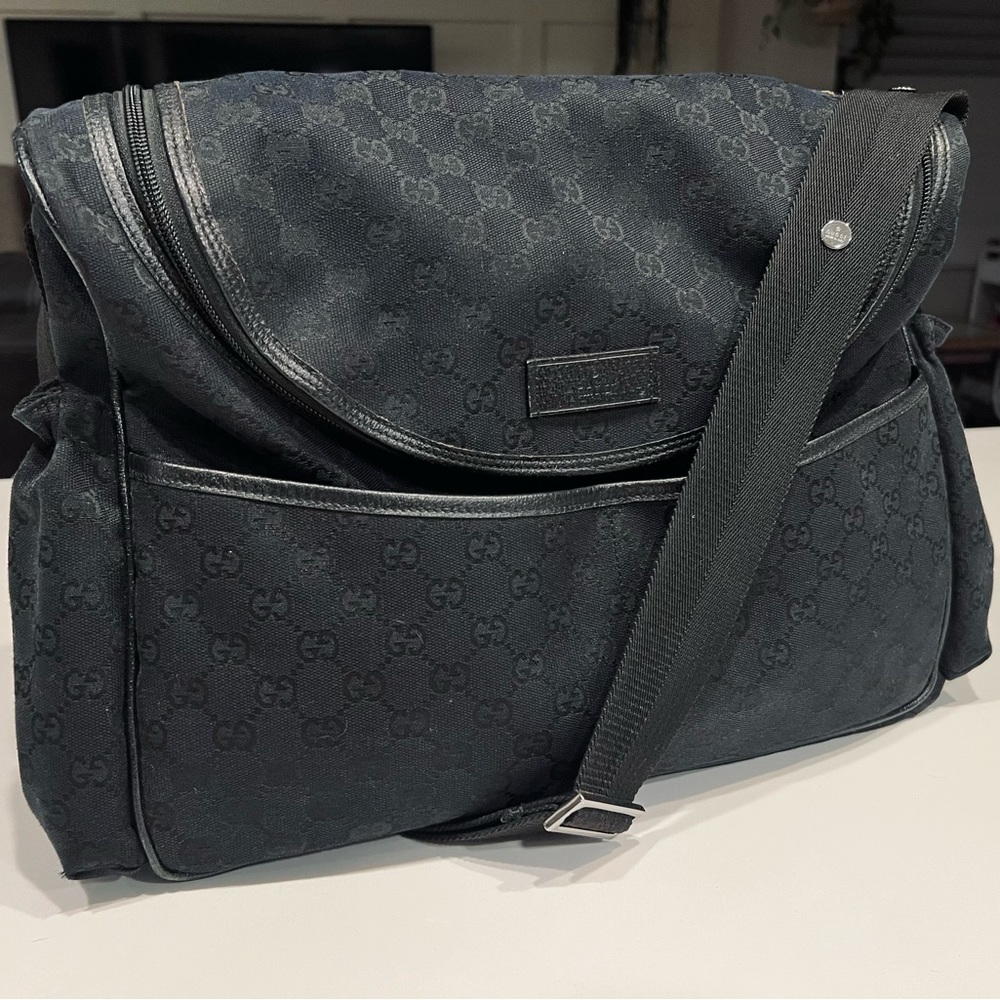 Black Gucci GG Canvas Diaper Bag / Messenger/ Tote